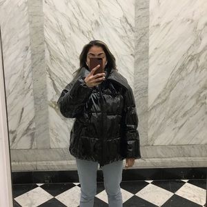 Kendall Kylie Shiny Vinyl Puffer Coat 